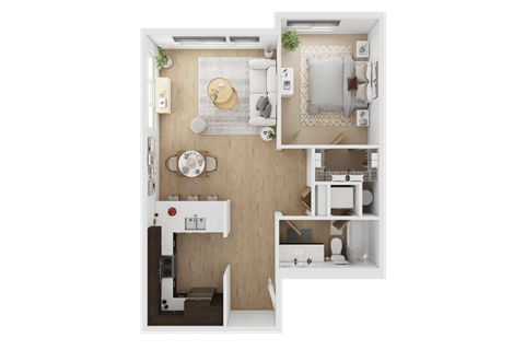 Floor plan for 1 bed, 1 bath, 704 sqft
